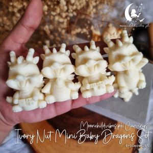 Lucky Feng Shui Ivory Nut Baby Dragon Carving 4-Piece Set