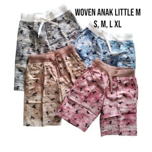 PAKET 3PCS Little M Celana Pendek Woven Kolor Anak Kecil Laki Laki Laki2 Cowok Bayi Balita Pinggang Karet Rib Rip Saku Samping Branded Premium Motif Full Print Harian Bahan Katun Adem Lembut Tebal Terbaru 2023 Korea Viral Sehari Hari Umur 1 sampai 7 Tahun