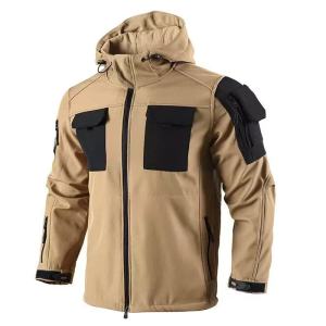 Mens Winter Autumn Sharskin Fleece Waterproof Jackets Cargo Hood Coats Hiking Camping Climbing Skiing Tactical Military Army