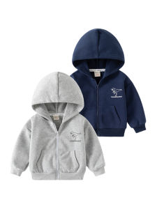 Korean Style Spring Autumn Hoodie Zipper Boys Baby Dinosaur Hat Shirt Childrens Thickened Jacket Cotton Polyester Blend