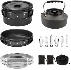 Outdoor 2‑3 Person Camping Cookware Set Portable Kettle Tableware Kit For Hiking Picnic Backpacking And Outdoor Short Trips