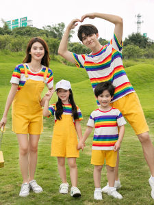 HONGLEXIUYAN | Family Short Sleeve Rainbow Stripe T-Shirt with Overalls Summer Set