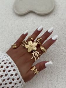 Ingemark | Ingemark 8Pcs/Set Creative Sunflower Scallop Open Rings for Women New Trend Vintage Irregular Water Drop Ring Couple Jewelry Men