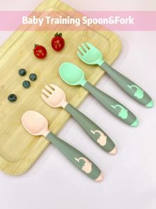 BPA Free Infant Baby Kids Children Feeding Training Non-Slip Flexible Twisting Fork Spoon Tableware