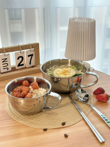 Stainless Steel Breakfast Oatmeal Milk Bowl Deep Bowl with Handle Multi-Purpose Eating Bowl Egg Beating Cup Large Belly Cup