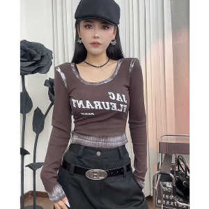 American vintage Gyaru Long sleeves Shirt Women Autumn 2024 New Slim fit Slimming Short Inner wear Bottoming Shirt Top