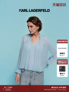 Karl Lagerfeld Mulberry Silk Shirt Womens Summer New Style V-neck Long Sleeve Loose Fit Casual Fashion Elderly Ladys Top
