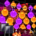 1pc 12m 100 LED Halloween Purple&Orange Bubble Ball Solar String Lights With 8 Modes For Home Garden Balcony Halloween Decor. 