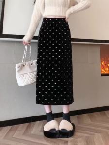 AMMIN Korean Style Vintage Floral Printed Half Slit Skirt Womens 2024 Autumn New A- line Anti-Exposure Sheath Mid-Length Skirt