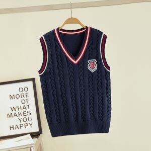 Spring Autumn Knitted Vest Thin Outerwear for Children Boys Girls Baby Cotton Nylon Spandex Yarn Warmer School Uniform Style