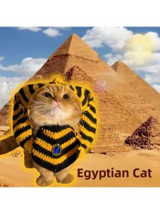 Funny Knitted Cat Hat Ancient Egyptian Style Pet Costume Halloween Dog Clothes Set Cute Animal Headwear Universal Size Pet Accessories