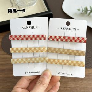 Kẹp Tóc Kẻ Caro Màu Nâu Thu Đông Tinh Tế Kẹp Tóc Bên Tai Cho Bé Gái Kẹp Tóc Mái Lệch Kẹp Tóc Mái Trước Phụ Kiện Tóc Hợp Kim