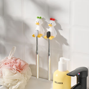 Cartoon Duck Silicone Toothbrush Holder Bathroom No Drilling Suction Cup Style Childrens Toothbrush Stand Organizer