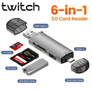 Twitch 6-in-1 Multi-function USB 3.0/Micro USB to Type C Adapter Connector OTG TF SD Memory Card Reader Converter