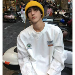 เสื้อยืดคอกลมแขนยาวผ้าฝ้ายแท้สไตล์อเมริกันสำหรับผู้ชาย ฤดูใบไม้ผลิและฤดูใบไม้ร่วง เสื้อชั้นใน แฟชั่นลำลอง ระบายอากาศได้ดี อบอุ่น