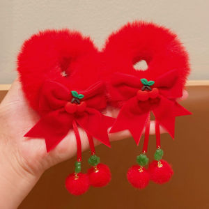New Year Childrens Hair Accessories Red Ball Hair Ties Girls Knot Hair Bands Year End Festive Headwear Korean Style for Girls