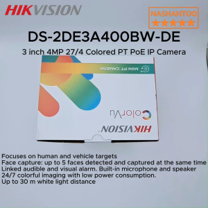 HIKVISION DS-2DE3A400BW-DE 3inch 4MP 27/4 Colored PT PoE IP Camera Built-in Mic Built-in Speaker Colorvu Indoor Acusense Camera Mini Pan & Tilt Security Camera with MicroSD card Slot (no Wifi function & SD card is not included) NASHANTOO