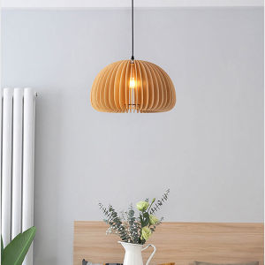 LANTU 42cm Japanese Wooden Lantern LED Pendant Light 3 Color Hanging Lamp for Bedroom Living Room Zen Tea Room Restaurant Bedside