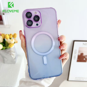 FLOVEME Luxury Gradient Color Transparent Phone Case For iphone 14 13 12 11 Pro Max 14 Plus With Lens Film Protector Wireless Charging Clear Soft TPU Shockproof Back Cover For iphone 14 13 12 11