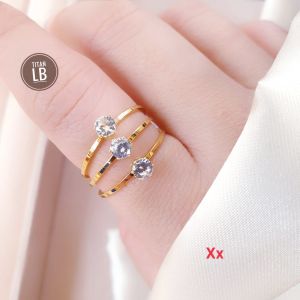 RinaXp- Cincin Titanium 3Susun Permata Zircon Cincin Import Anti Karat