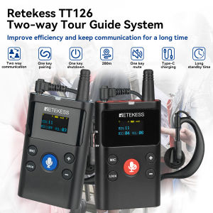 Retekess TT126 Two-way Tour Guide Audio System Walking Tour Headsets Rechargeable 25/15 Channel Wireless Explanation System For Factory ConferenceTourism Museum Church Hajj and Umrah