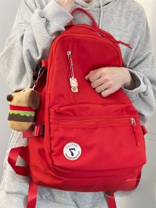 กระเป๋าเป้สะพายหลังผ้าไนลอนสีแดงความจุขนาดใหญ่สำหรับนักเรียนมัธยมปลายและมัธยมต้น กระเป๋าเป้สะพายหลังแบบลำลองสำหรับนักเรียน
