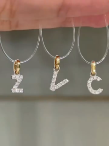 QUEENSUN 18K gold light luxury fully matched buckle pendant 26 English letter necklace womens necklace collarbone chain stack laboratory diamond necklace