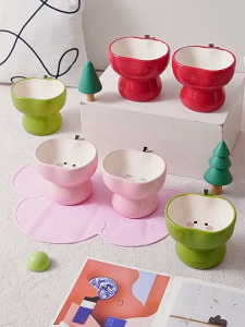 Apple Shaped Cat Bowl With High Legged Neck Support To Prevent Black Chin Cat Food Bowl Cat Water Bowl Dog And Cat Food Bowl Pet Dog Ceramic Food Bowl