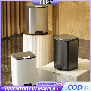 Stainless Steel Trash Can For Home Kitchen and Toilet Bathroom Living Room Luxury Office Foot Gap
