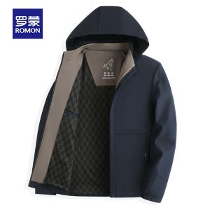 ROMON | Lomond Mens Thickened Warmth Windproof Hooded Jacket Spring Autumn New Style Fashionable Urban Standard Fit Polyester Fiber