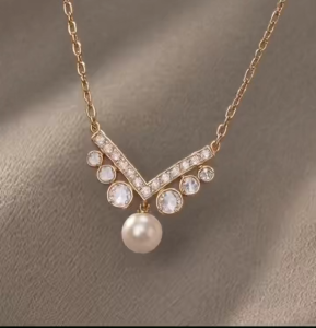 Viviann Original S925 Silver Plated 14K Gold Pearl Necklace Pendant Clavicle Chain New Fashion Kpop Pearl Choker Necklace Cute Chain Pendant For Women Jewelry Girl Gift