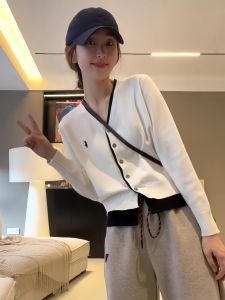 Fashionable Knitted Open Cardigan Womens Single Button Color Block Spring Autumn New Style Versatile Single Wear Outer Top