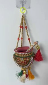 Handmade Makhan Handi / Krishna Matki with Decorative Stick | Hanging Dahi Handi For Janmashtami | Festive & Pooja Décor | 1 Pc