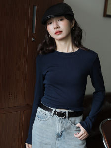 Chic round Neck Short T-Shirt Womens Base Shirt Inner And Outer Wear Cotton Blend Elastic Fiber Autumn Slim Fit Short Style