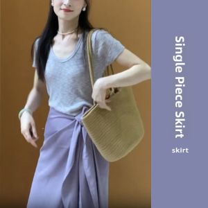 YUEZHONGWEI | French U-neck Ice Silk Knitted Short Sleeve T-shirt Women Summer Unique Beautiful Waist-Cut Slimming Short Style Top