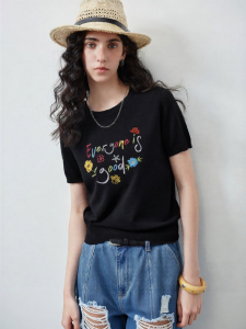 Toyouth | Quần Áo Knitwear Ôm Sát Cổ Tròn Thêu Hoa Chữ Sắc Màu