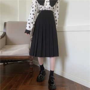 ทรงเอ กระโปรงยาวปานกลาง ด้วย พลีท เอวยืดหยุ่น พลัสไซส์ พรางหุ่น สไตล์วิทยาลัย โพลีเอสเตอร์ ไฟเบอร์ ฤดูใบไม้ผลิ ฤดูร้อน เทรนด์ 2024