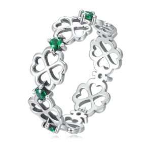 BAMOER Genuine 925 Sterling Silver Hollow Four-leaf Clover Ring for women Fashion Jewelry SCR859