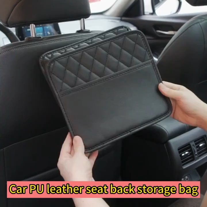 METCAR Car Auto Seat Back Organizer Universal Car Rear Seat Storage Bag Leather Car Trash Can Hanging Bag