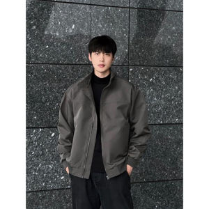 American Style Bomber Jacket Mens Short Stand Collar Flight Jacket Cleanfit Outerwear Baseball Uniform Loose Fit Long Sleeve