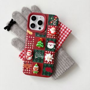 Christmas Tree Santa 3D Dolls Snowman Reindeer Fashion Leather Phone Case For iPhone 16 15 14 13 12 11 Pro Max Soft TPU Cover