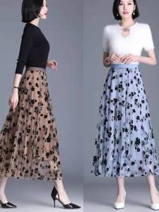 Mint Wave Half-length Skirt plus Size Dancing Skirts Elegant Waist-cinching Slimming Long A-line Midi Skirt for plus Size Women