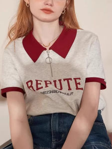 Áo Thun Tay Ngắn Cổ Polo Dáng Rộng Phong Cách Hàn Quốc Mùa Hè Cho Nữ Thiết Kế Nhỏ Gọn Phong Cách Đại Học Áo Thun Thường Ngày