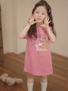 Sweetkids Girls Dress Summer Fashion Casual Short-sleeved Printed Dress For 2-12Y
