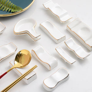 Sang Trọng Viền Vàng Gốm Đũa Giá Đỡ Khách Sạn Mục Đích Kép Công Cộng Đũa Gối Cao Cấp Sử Dụng Tại Nhà Thìa Còn Lại Miếng Lót