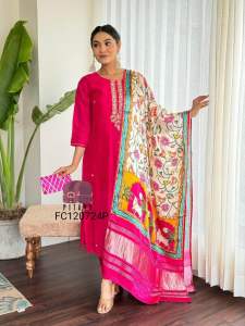 LAUNCHING NEW BEAUTIFUL EMBROIDERY WORK LUXURIOUS FABRIC TOP BOTTOM AND SILK DUPPATA WITH ATTACHED FREE JUMKAS