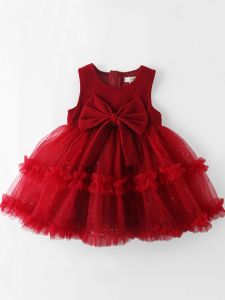 Girls Sundress Fall and Winter Bows Skirt Little Girl Fashionable Princess Dress Childrens Clothing Dress Baby Gauze Dress