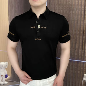 Áo Thun Nam Mùa Hè Mới in Ren Đính Đá Ngắn Tay Cổ Polo Co Giãn Chất Lượng Nửa Tay Áo Thun Polyester Mỏng Thường Ngày