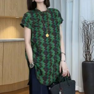 Shalldoer | Casual Style Plaid Short Sleeve T-Shirt Womens Summer New Chinese Style Button Up Top Minimalist Design Sensation