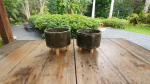 กระถางปูนซีเมนต์ ขาไม้ เคลือบเงา ขนาด 12 ซม. กระถางต้นไม้ปูนซีเมนต์ ตกแต่งบ้าน พร็อพถ่ายรูป แคคตัส สไตล์ลอฟท์